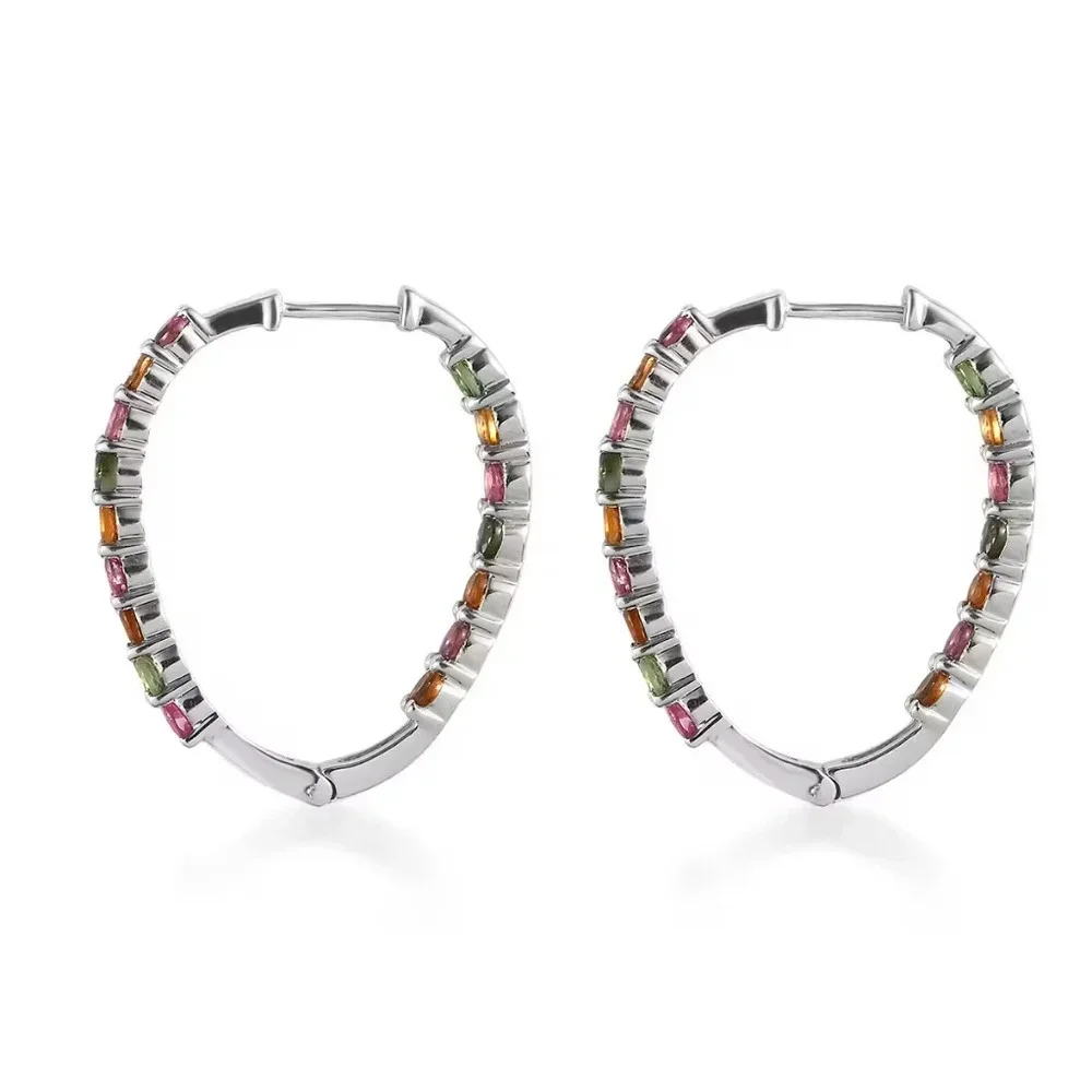 Multi-Tourmaline Inside Out Hoop Earrings In 925 Sterling Silver